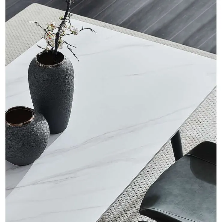 White Sintered Stone Dining Set with 4 Grey Chairs - 59" White Table/Chairs grey Hot