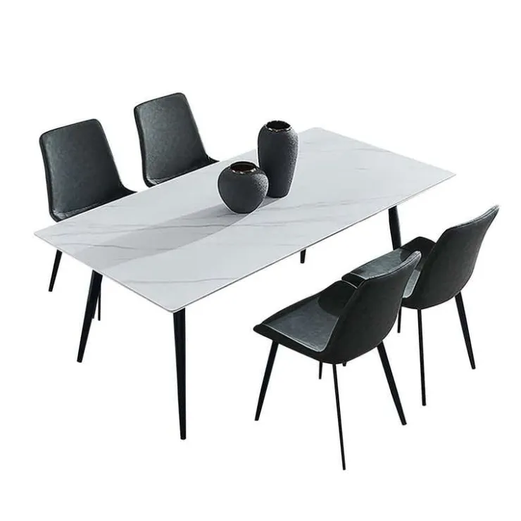 White Sintered Stone Dining Set with 4 Grey Chairs - 59" White Table/Chairs grey Hot