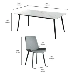 White Sintered Stone Dining Set with 4 Grey Chairs - 59