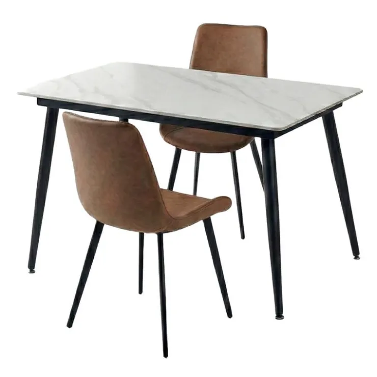 Sintered Stone Dining Set with 2 Cognac Chairs - 48" White Best