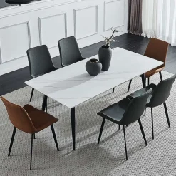 White Sintered Stone Dining Set with 4 Grey Chairs and 2 Cognac Chairs - 59