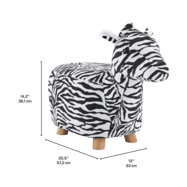 Zebra-Shaped Kids Pouf – 13" x 22.45" x 14.2" White/Black Discount